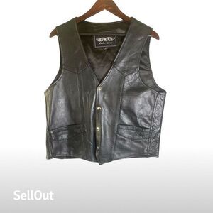 Diamond Plate Men's 2XL Black Leather Motorcycle Vest Snap Front